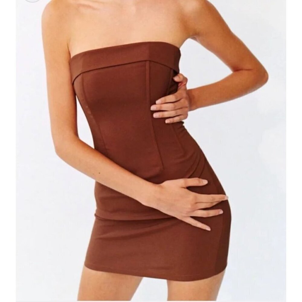With Jean Chloe Corset Mini Dress Chocolate Brown Size Small Sleeveless Flirty